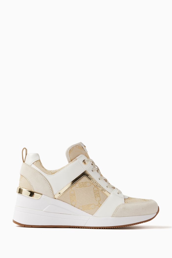 

Georgie Wedge Sneakers in Leather & Canvas, Neutral