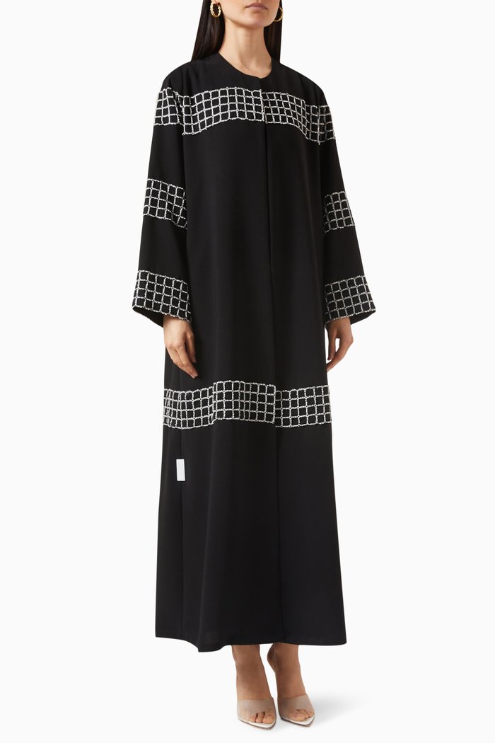 

Square Lace Panels Abaya in Crepe, Black