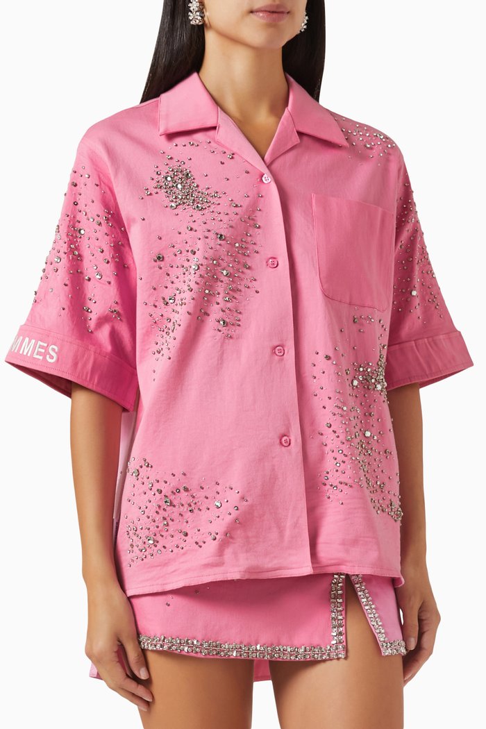 Bowling Shirt in Cotton, Pink
