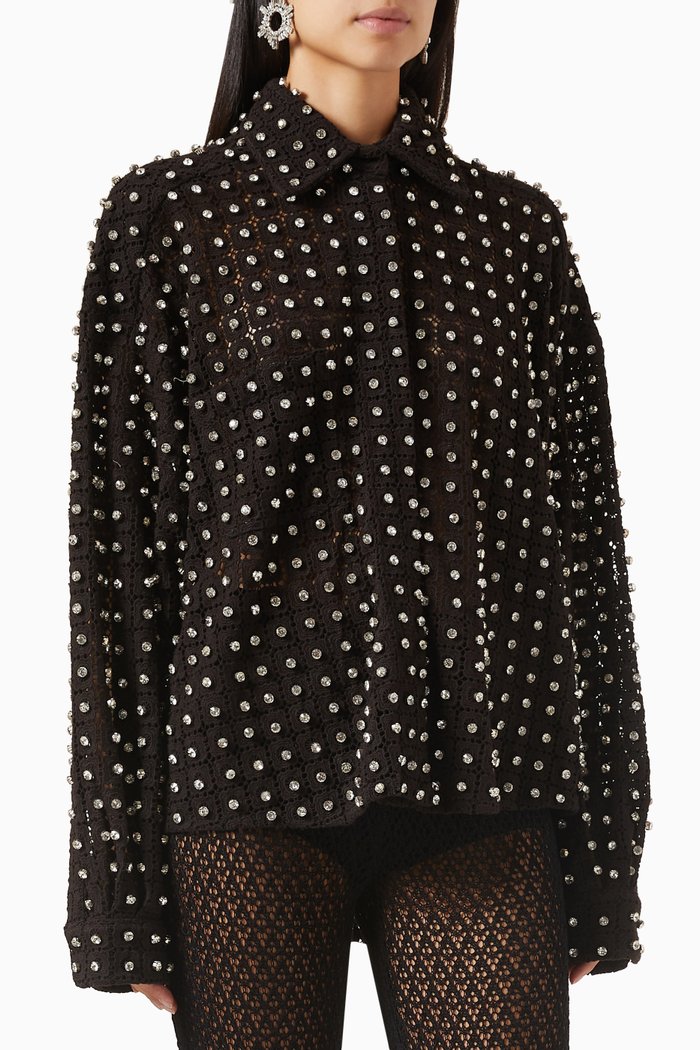 

Macrame Lace Shirt, Black