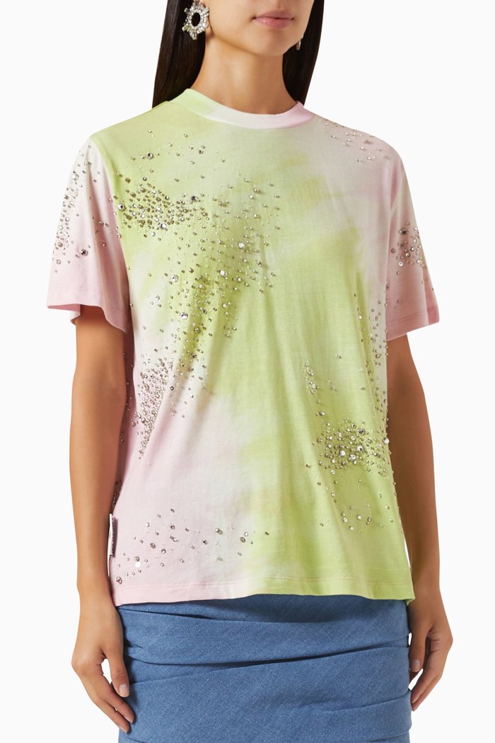 

Tie Dye Embellished T-shirt in Jersey, Pink