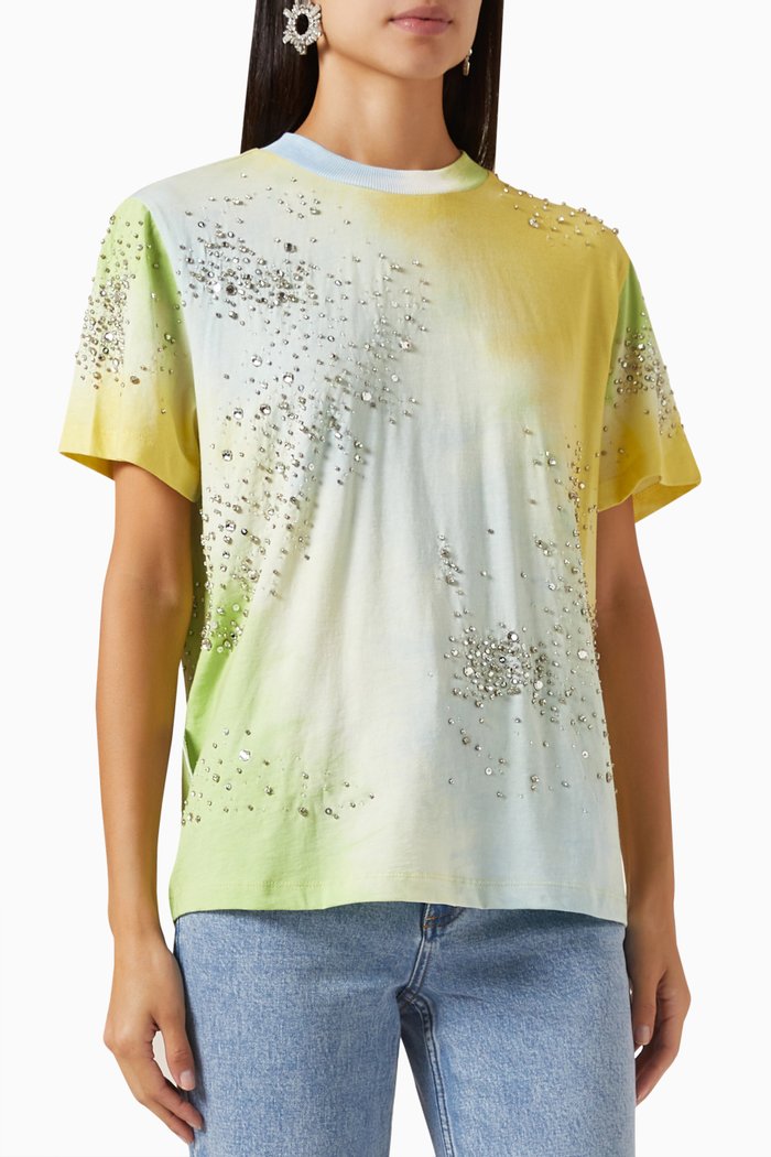 

Tie Dye Embellished T-shirt in Jersey, Yellow