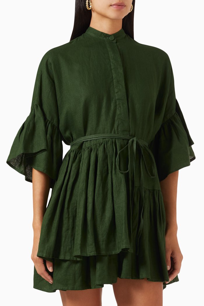 

Tilda Mini Dress in Linen, Green