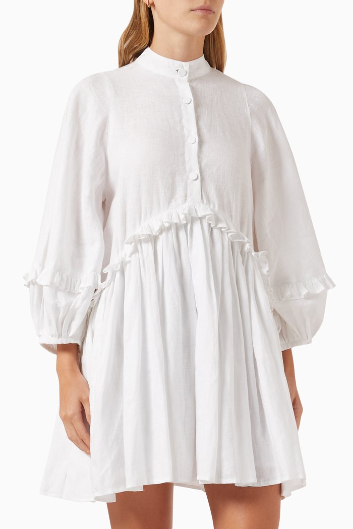 

Ottilie Mini Dress in Linen, White