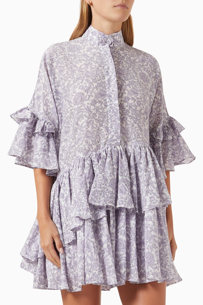 

Margrit Mini Dress in Linen, Purple