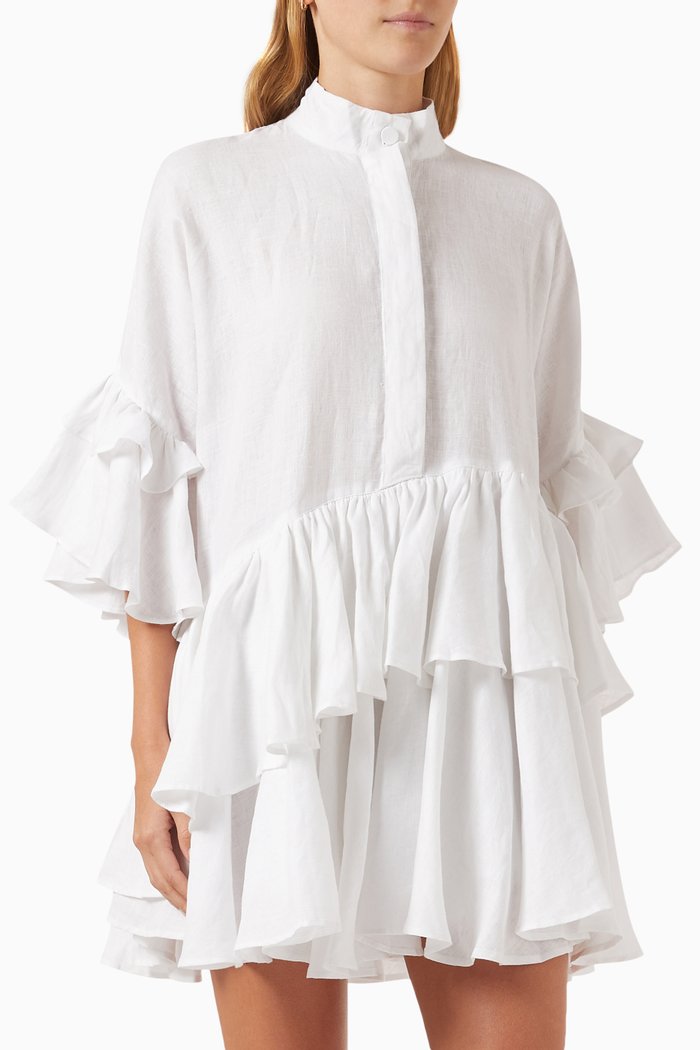 

Margrit Mini Dress in Linen, White