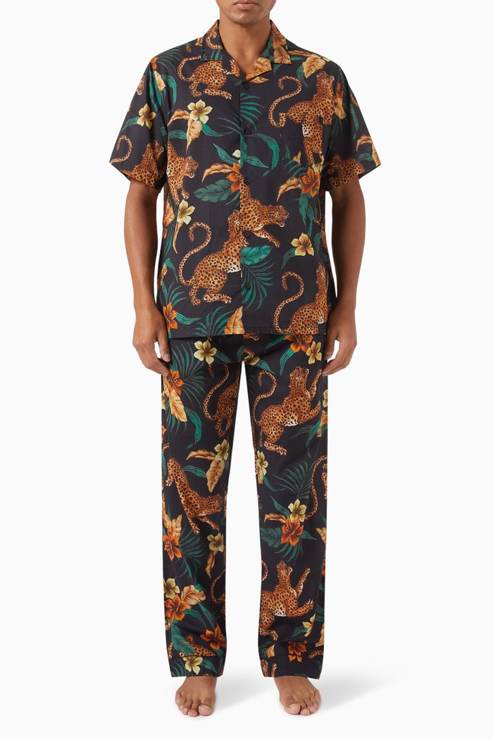 

Soleia Cuban Long Pyjama Set in Organic Cotton, Black