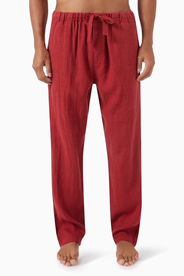 Tapered Pyjama Pants in Linen, Red