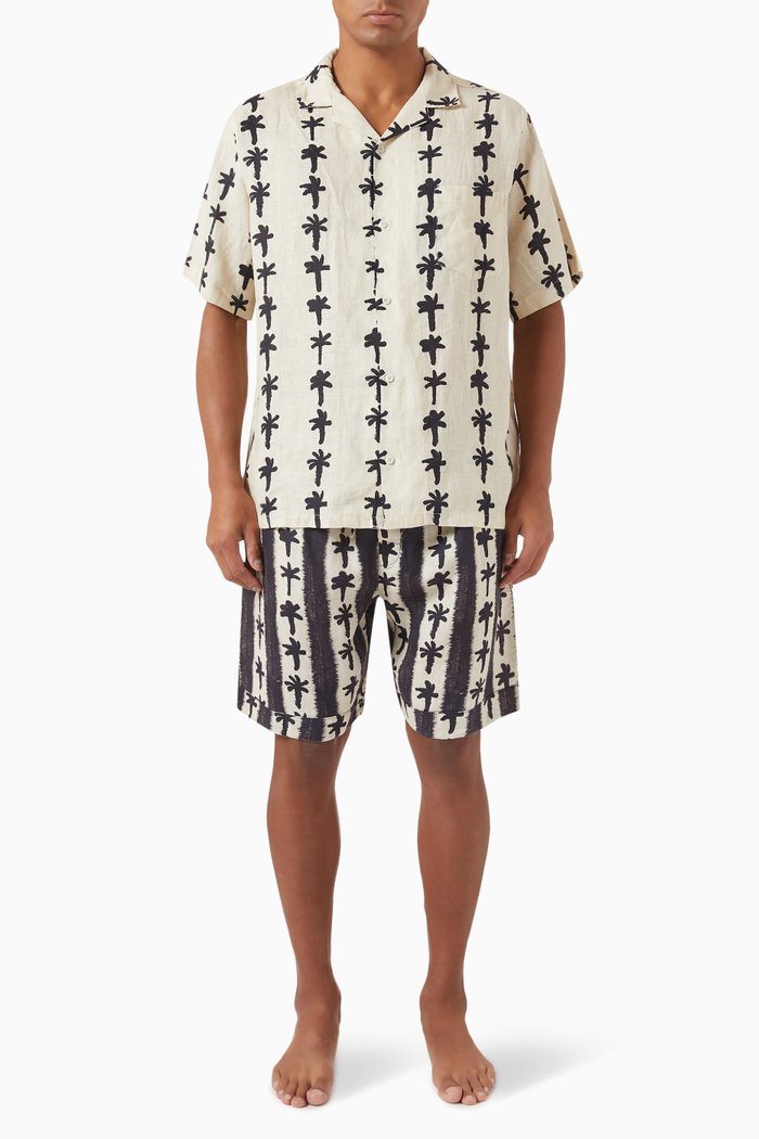 

Palm Stripe Cuban Pyjama Set in Linen, Multicolour