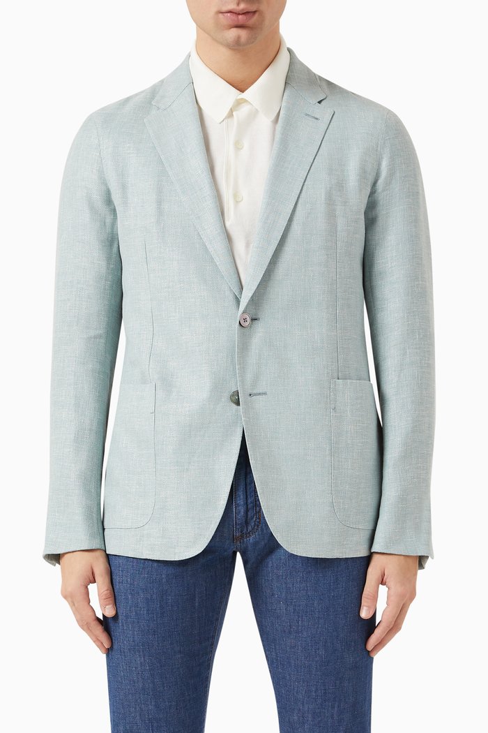 

Crossover Shirt Jacket in Linen Blend, Blue