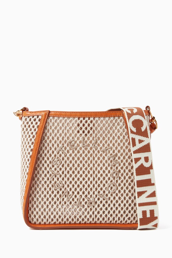 Mini Stella Logo Shoulder Bag in Rope Mesh, Neutral