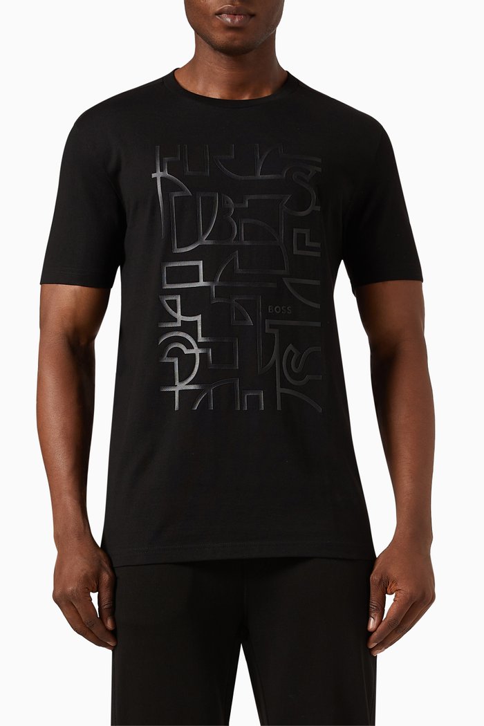 

Graphic Print T-shirt in Cotton Jersey, Black