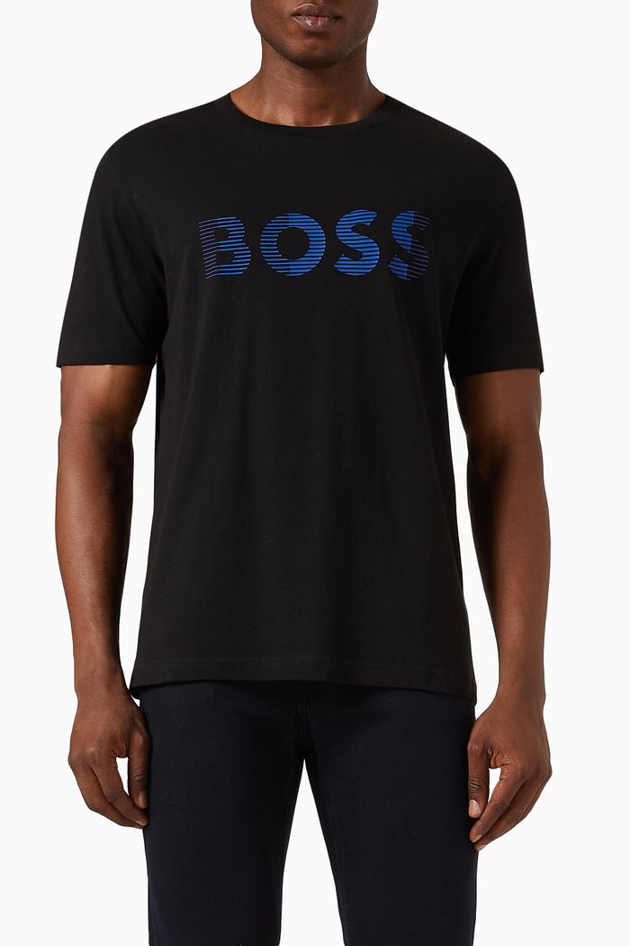 Graphic Logo Print T-shirt in Cotton Jersey, Black