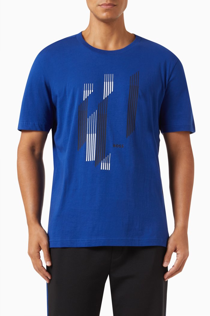 

Graphic Print T-shirt in Cotton Jersey, Blue