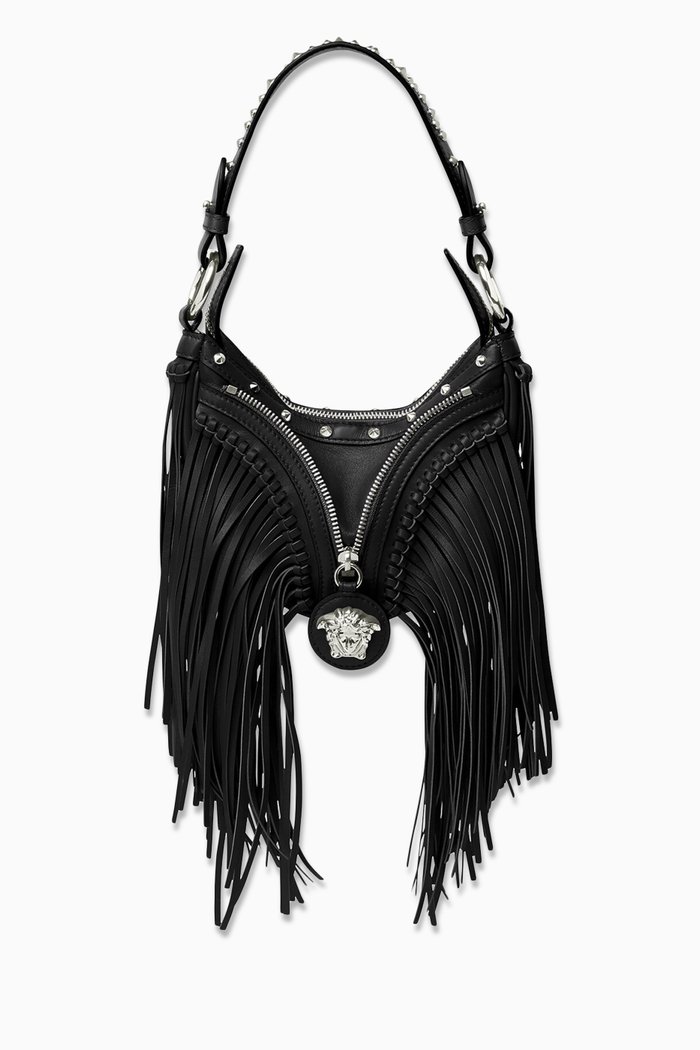 

Mini Fringed Repeat Hobo Bag in Leather, Multicolour