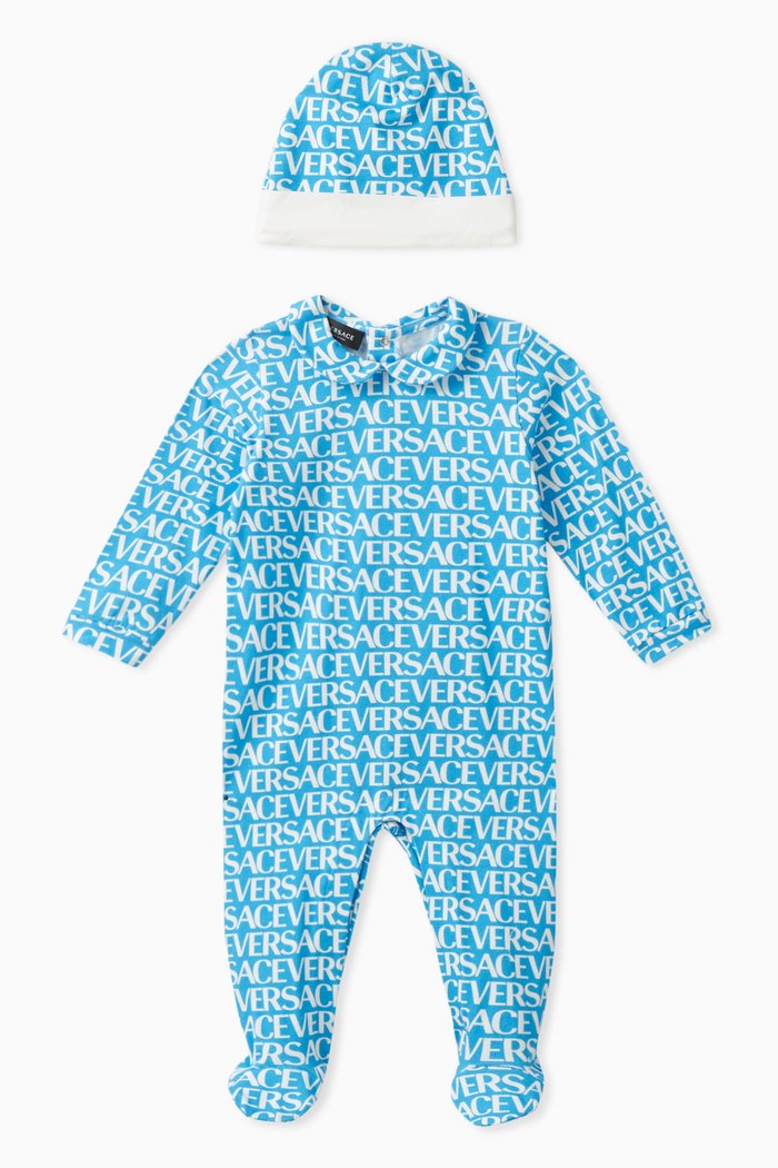 

Logo Sleepsuit & Beanie Set in Cotton, Multicolour