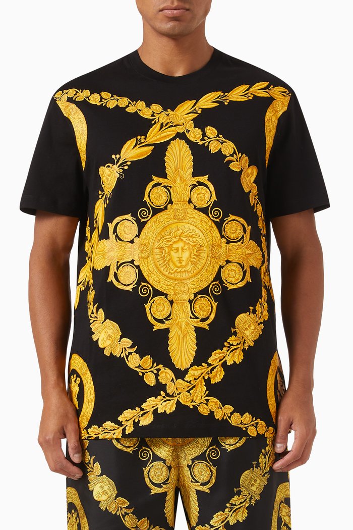 Maschera Baroque Print T-shirt in Cotton Jersey, Black