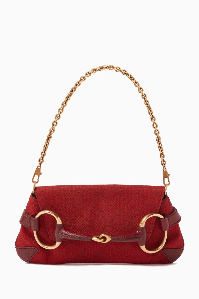 

Horsebit Clutch Shoulder Bag in GG Canvas, Red