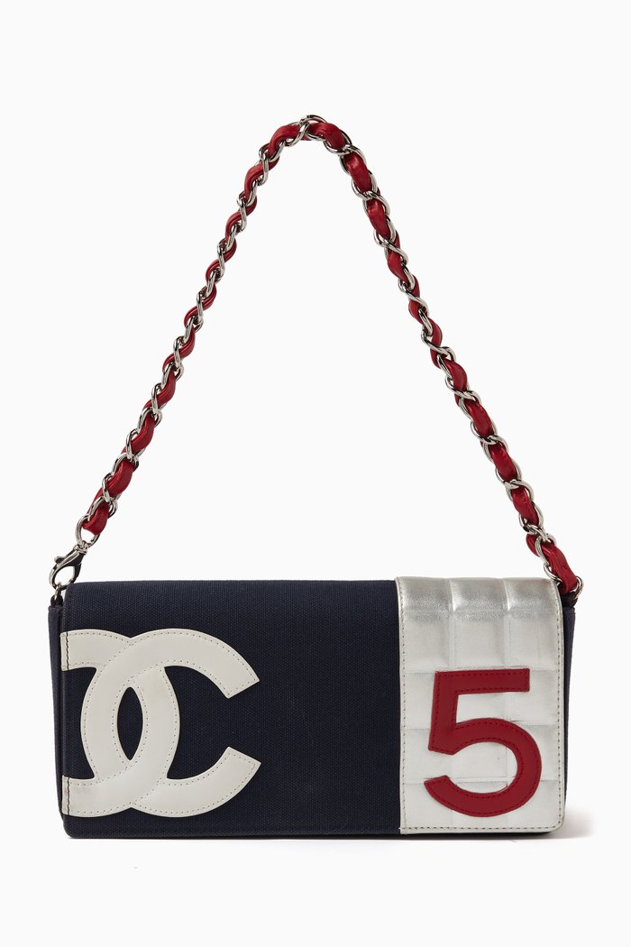 Number 5 Shoulder Bag in Denim & Leather, Blue