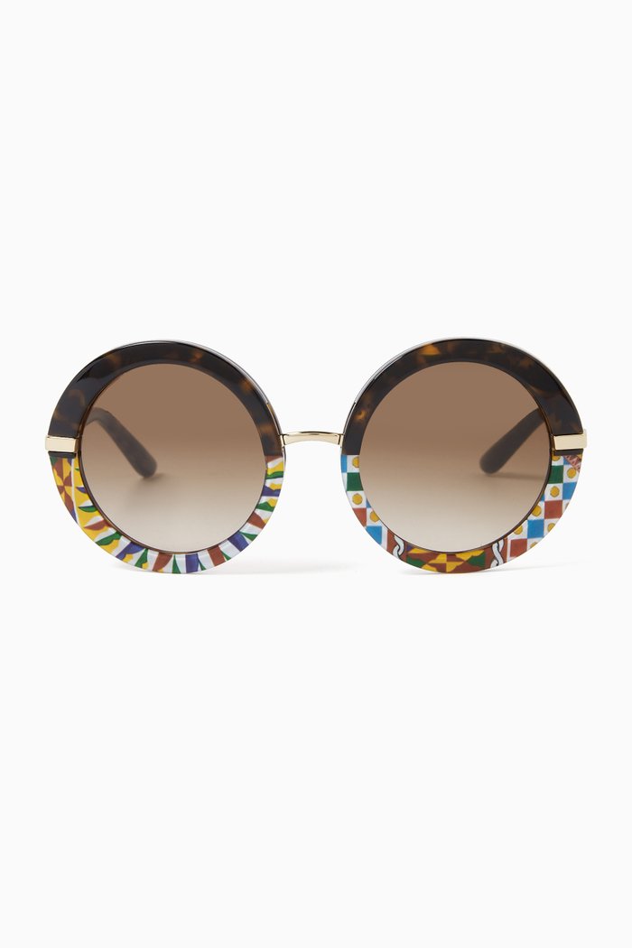 

Round Charrette Sunglasses in Acetate & Metal, Brown