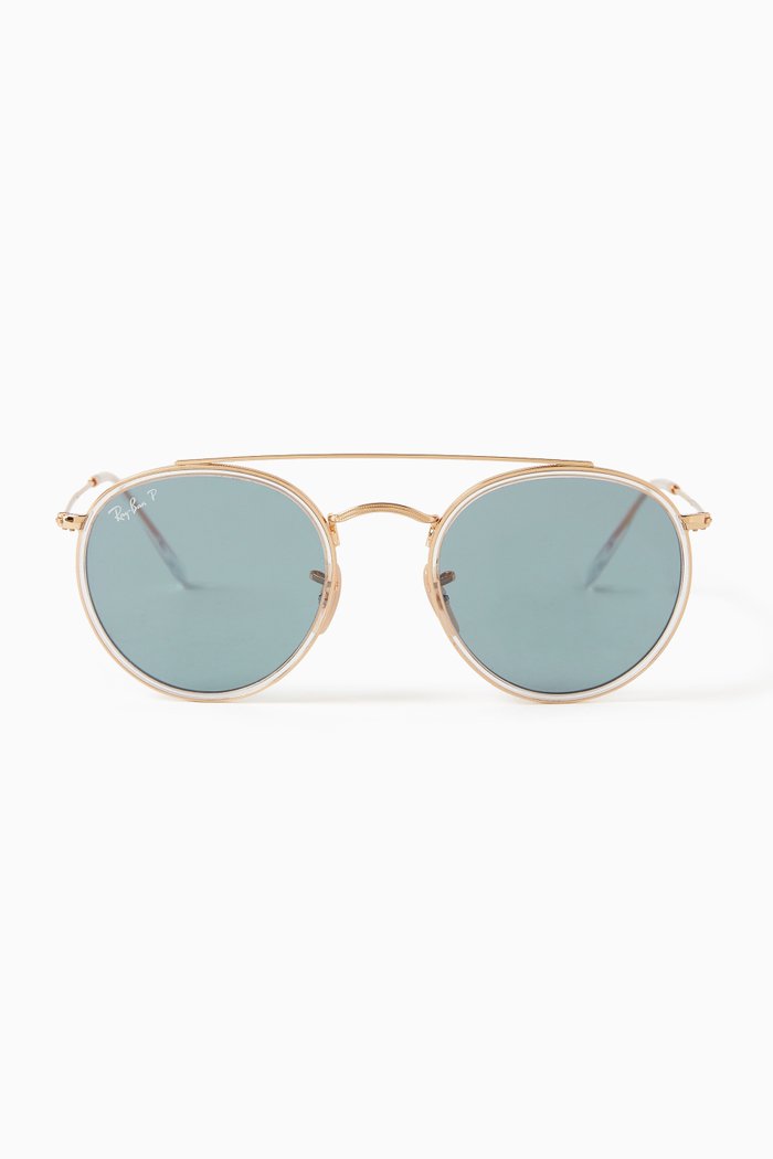 

Circular Double Bridge Sunglasses in Metal, Gold