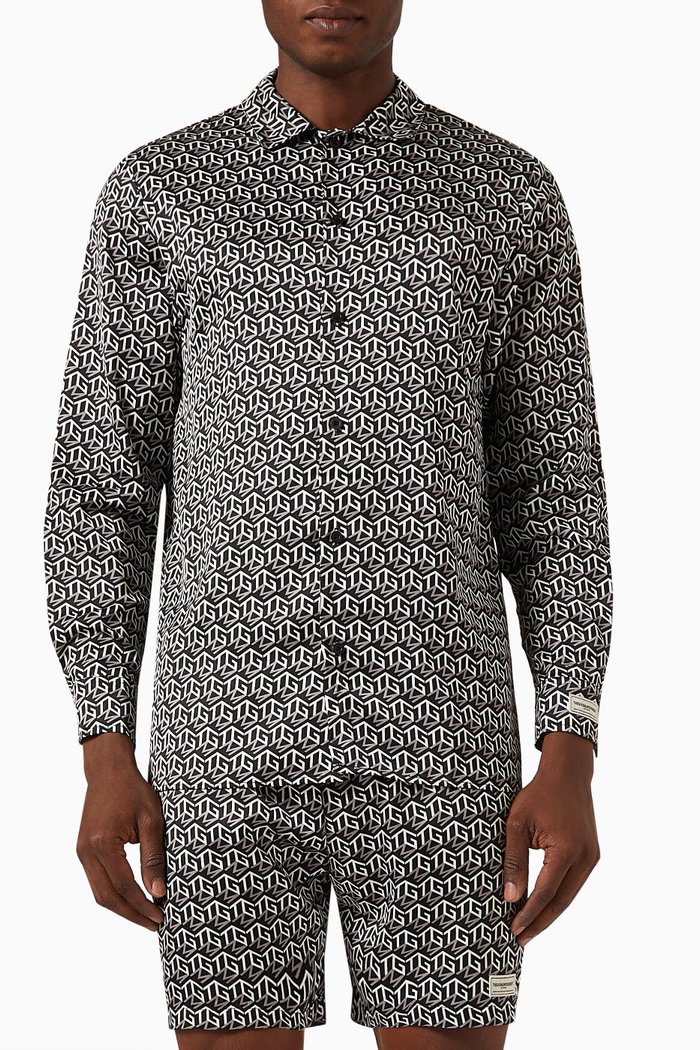 

Monogram-print Long-sleeve Shirt in SATIN100©, Black