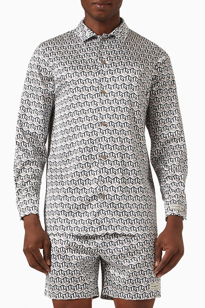 

Monogram-print Long-sleeve Shirt in SATIN100©, Brown
