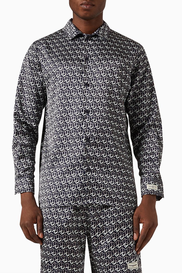 

Monogram-print Long-sleeve Shirt in SATIN100©, Blue