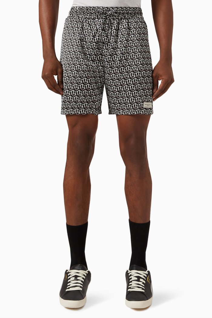 

Monogram-print Shorts in SATIN100©, Black