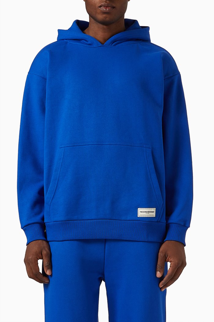 

Oversized Logo Hoodie in Organic Cotton-blend, Blue