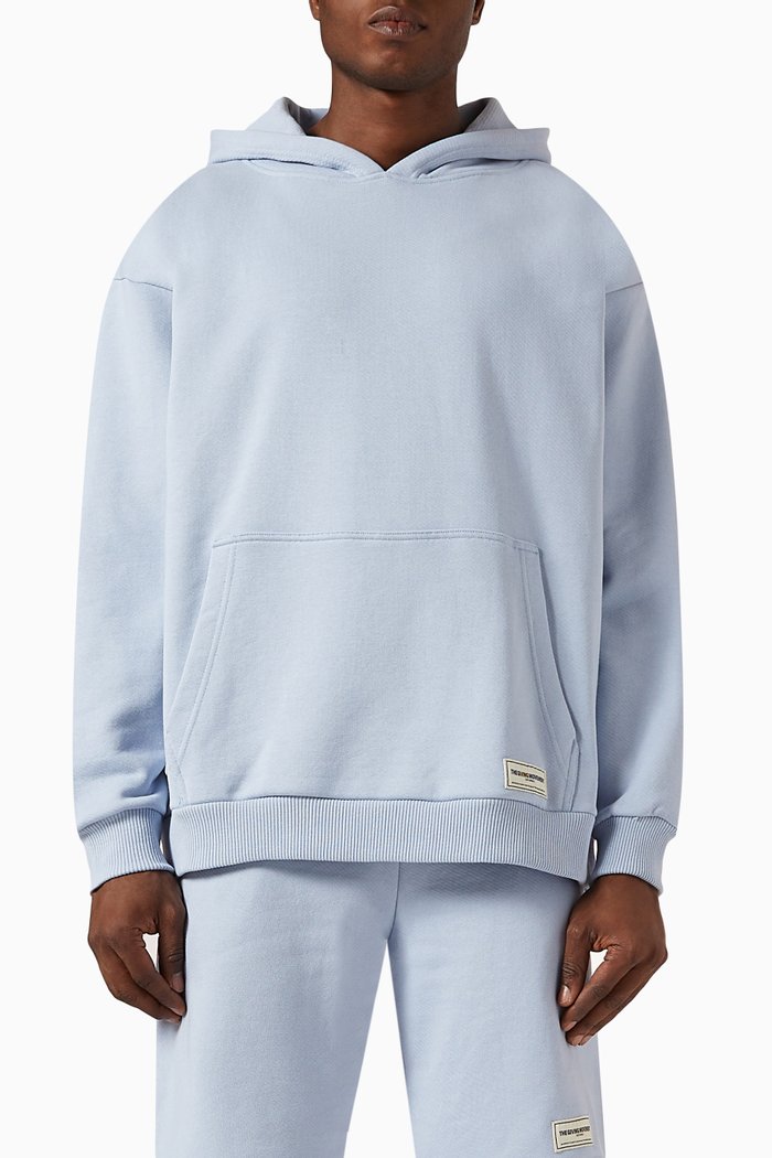 

Oversized Logo Hoodie in Organic Cotton-blend, Blue