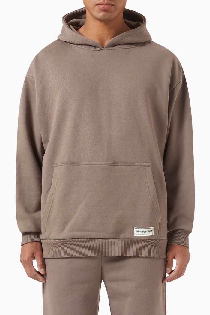

Oversized Logo Hoodie in Organic Cotton-blend, Brown