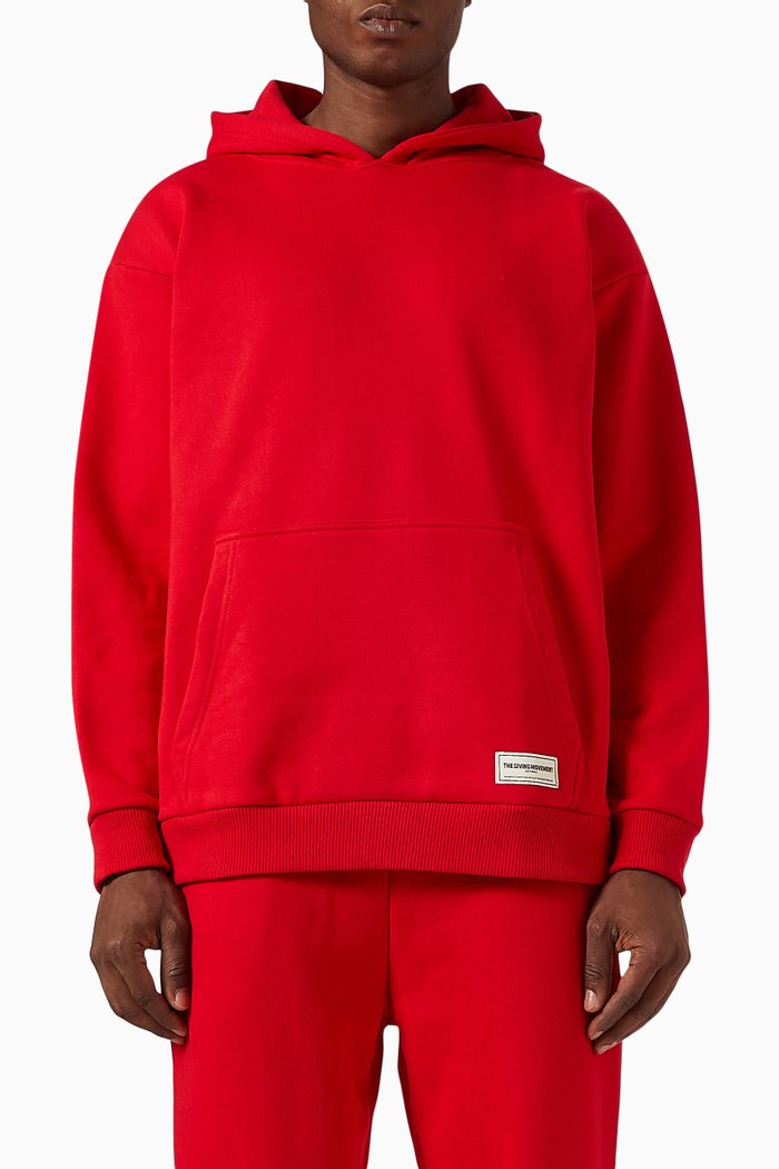 

Oversized Logo Hoodie in Organic Cotton-blend, Red