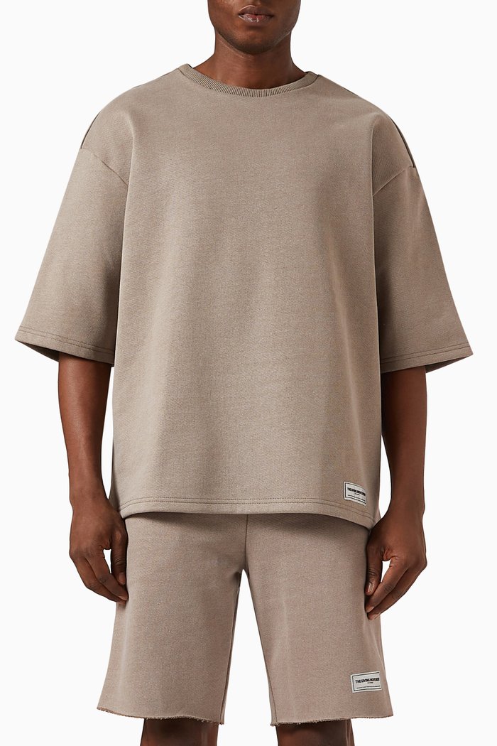 

Washed Oversized T-shirt in Organic Cotton, Brown