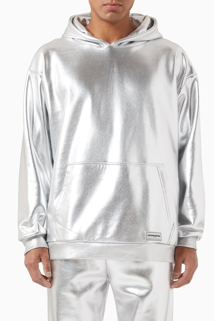 

Oversized Metallic Logo Hoodie, Silver
