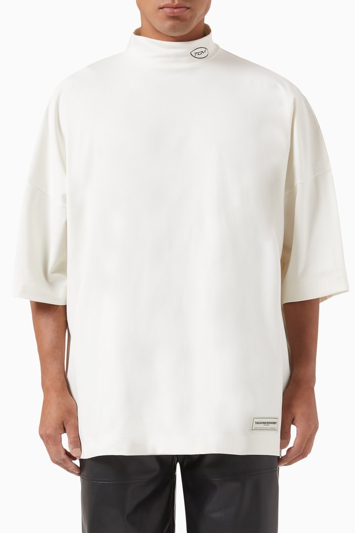 

High-neck Exaggerated-sleeve T-shirt in Light Softskin100©, Neutral