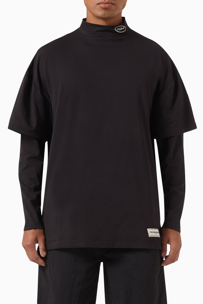 

Double-layer High-neck Top in Light Softskin100©, Black