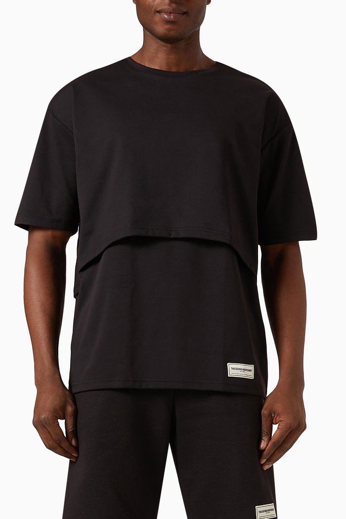 Oversized Double-layer T-shirt in Light Softskin100©, Black