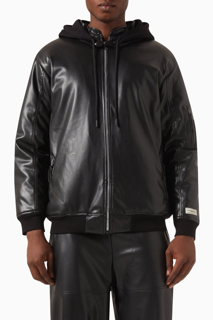

Hooded Bomber Jacket in Pleather©, Black