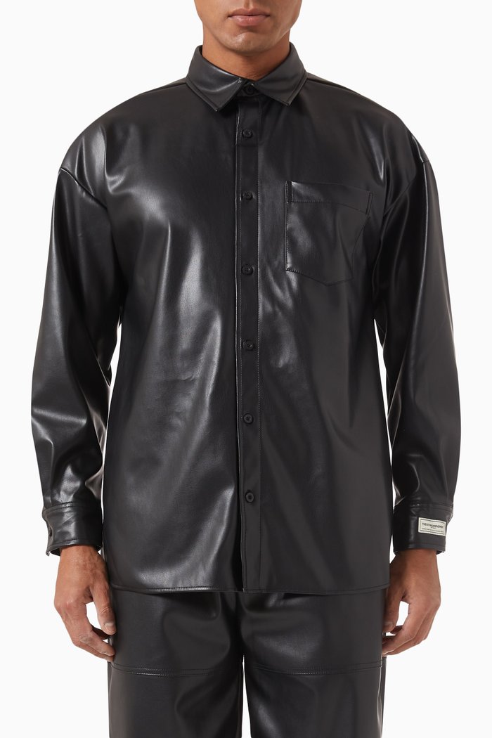 Oversized Shirt in Pleather©, Black