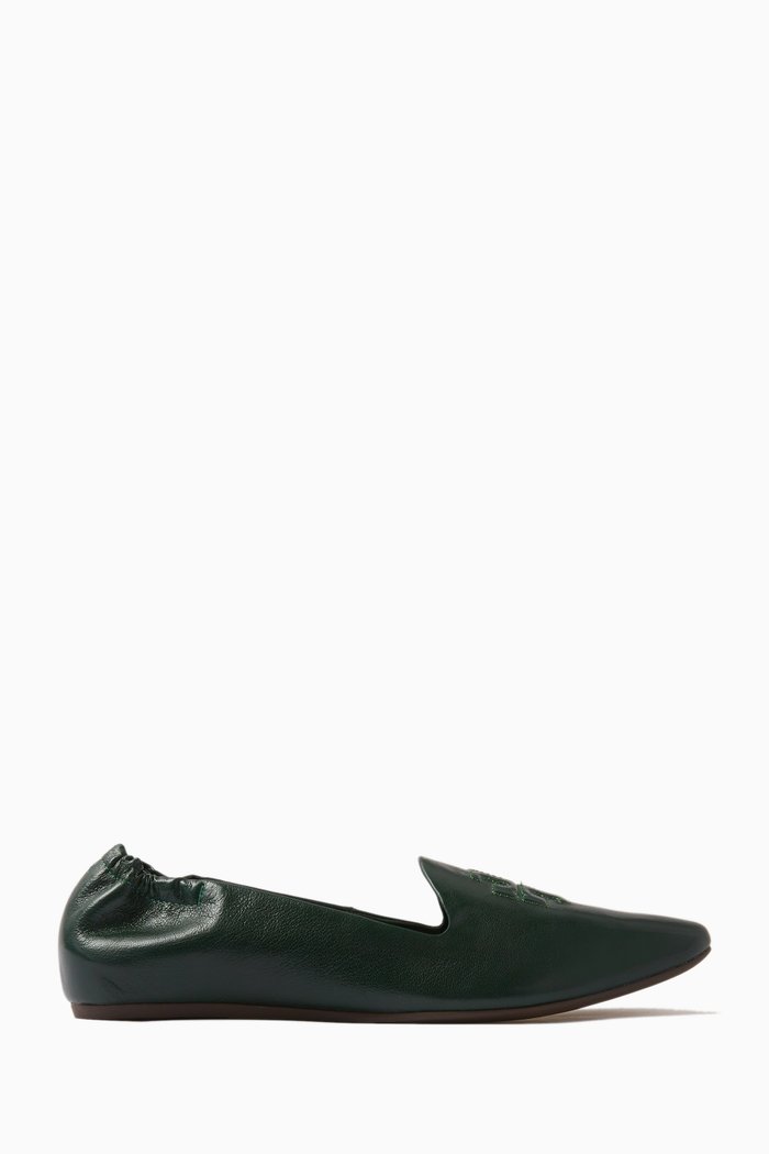 

Smoking Slipper Shoes in Leather, Green