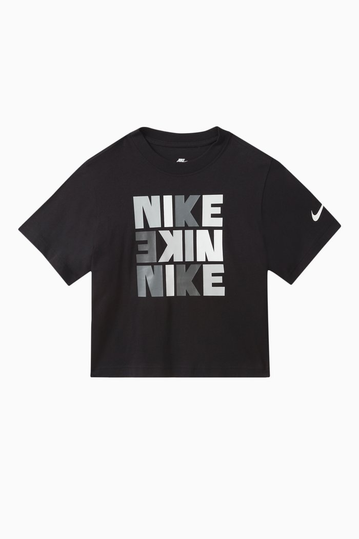 

Logo Print Boxy T-shirt in Cotton Blend, Black