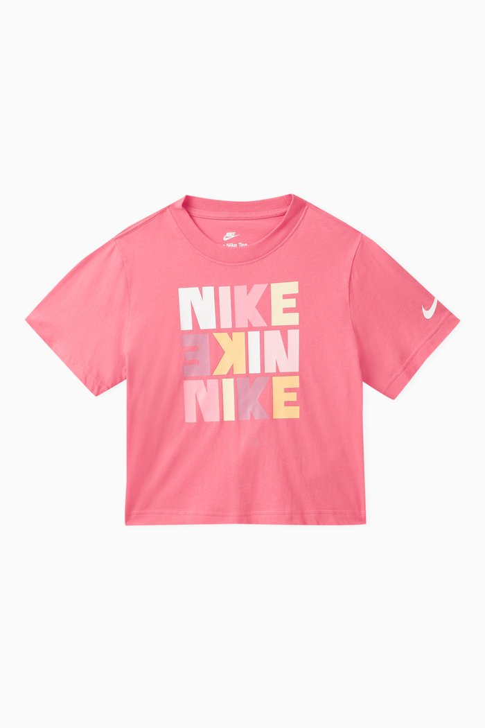 Logo Print Boxy T-shirt in Cotton Blend, Pink