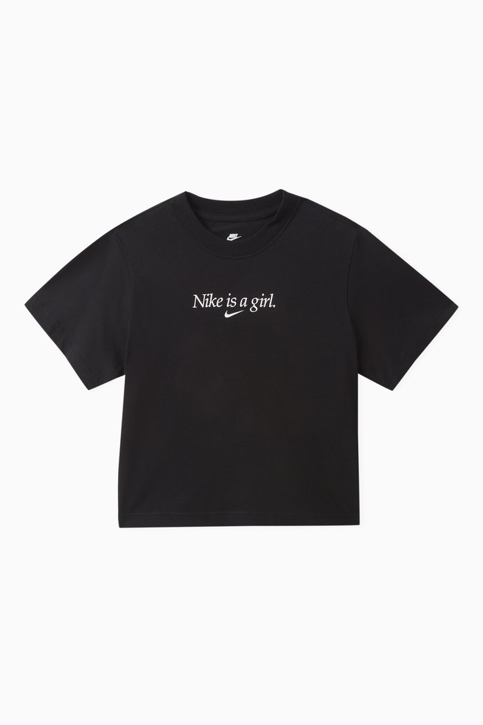 Logo Print Boxy T-shirt in Cotton, Black