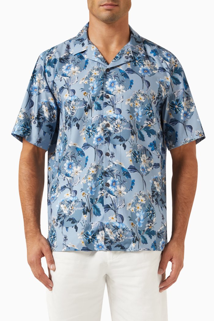 Liam Floral-print Shirt in Tencel™, Blue