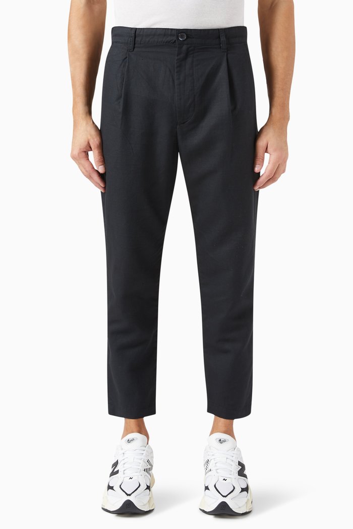 

Crop Pants in Linen-blend, Black