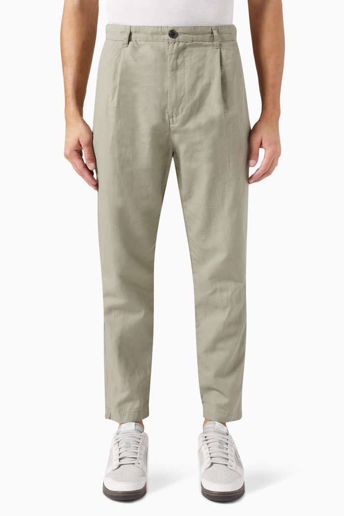 

Crop Pants in Linen-blend, Green