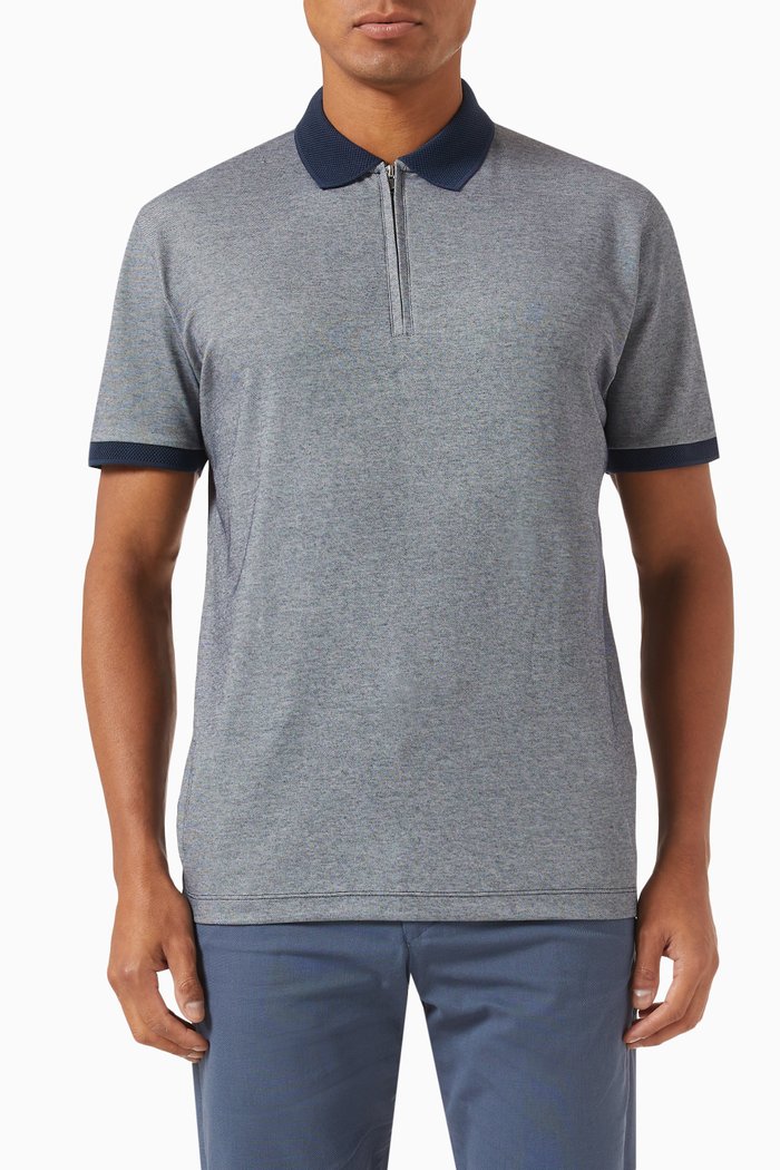 

Quarter-zip Polo Shirt in Mercerised Cotton, Blue