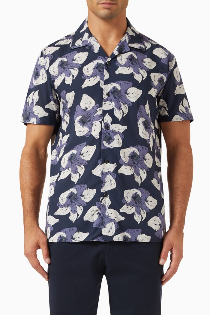 Viggo Floral-print Shirt in Organic Cotton-blend, Blue
