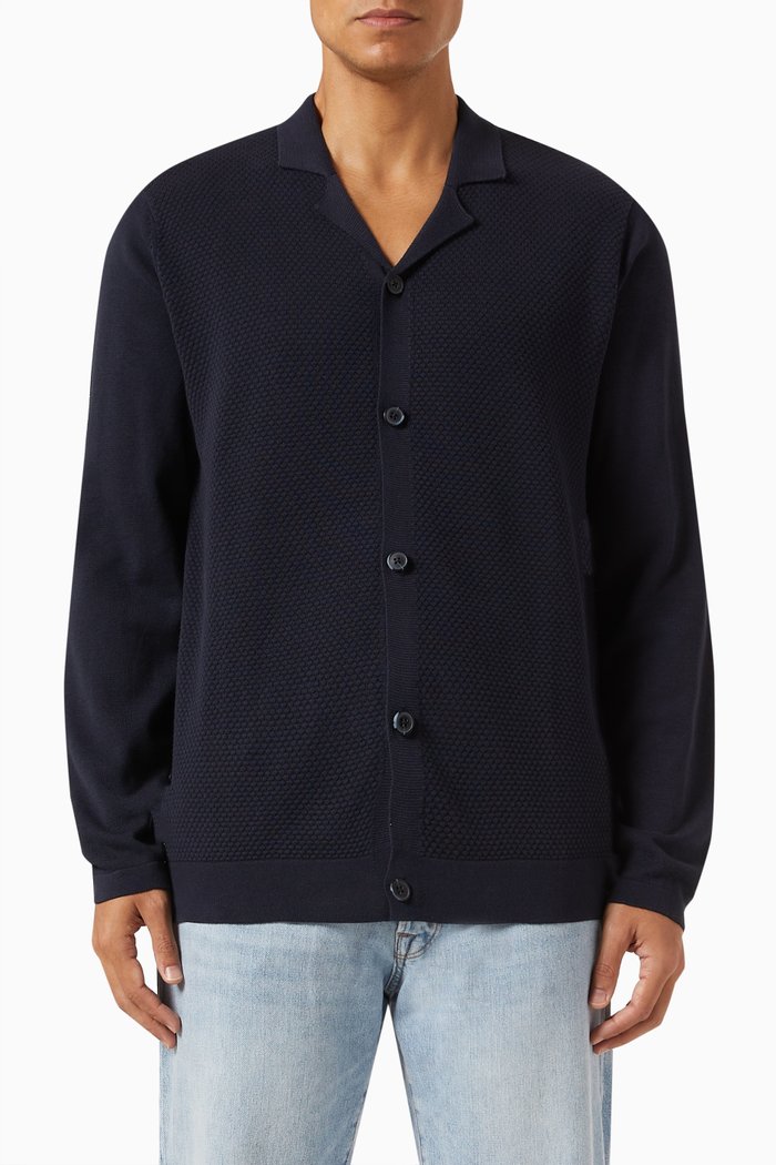 

Textured Cardigan in Organic Knitted Cotton, Blue